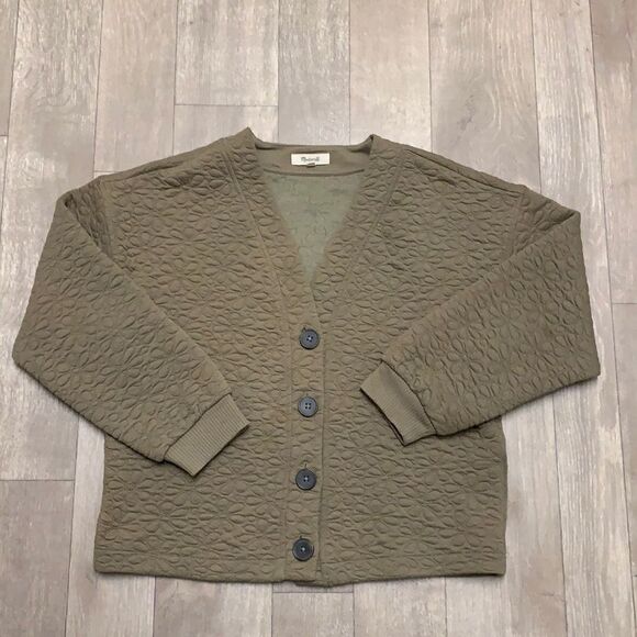 Madewell Flower Puff‎ Floral Button Down Jacquard Crop Cardigan Sweater Jacket - Picture 1 of 6